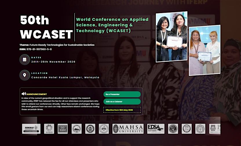 50th World Conference on Applied Science, Engineering & Technology (WCASET)